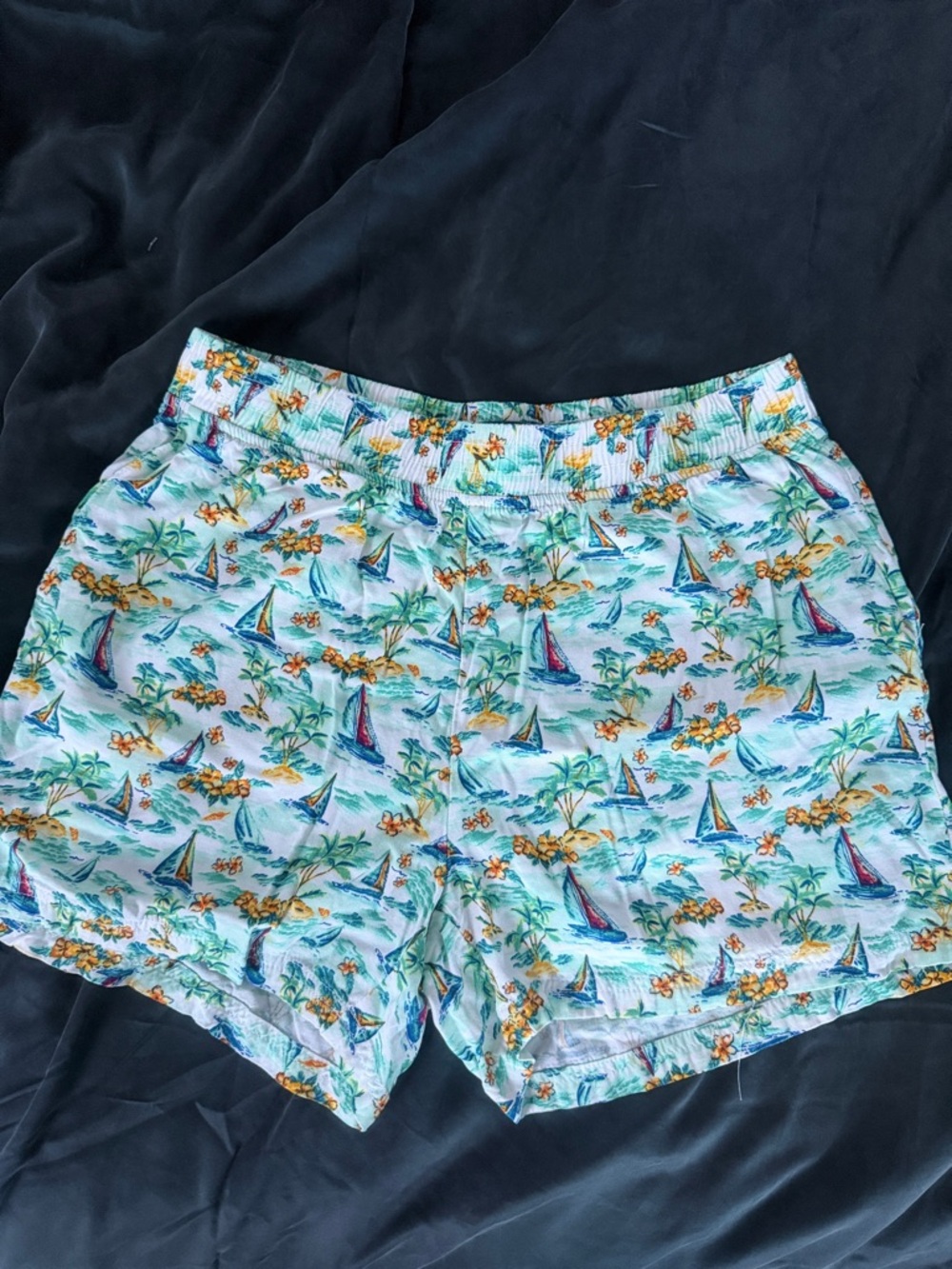 Caribbean Joe Light Blue Tropical Sailboat Print Shorts